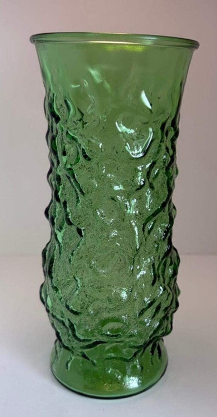 VTG E. O. Brody Co. Cleveland Green Crinkle Glass Vase